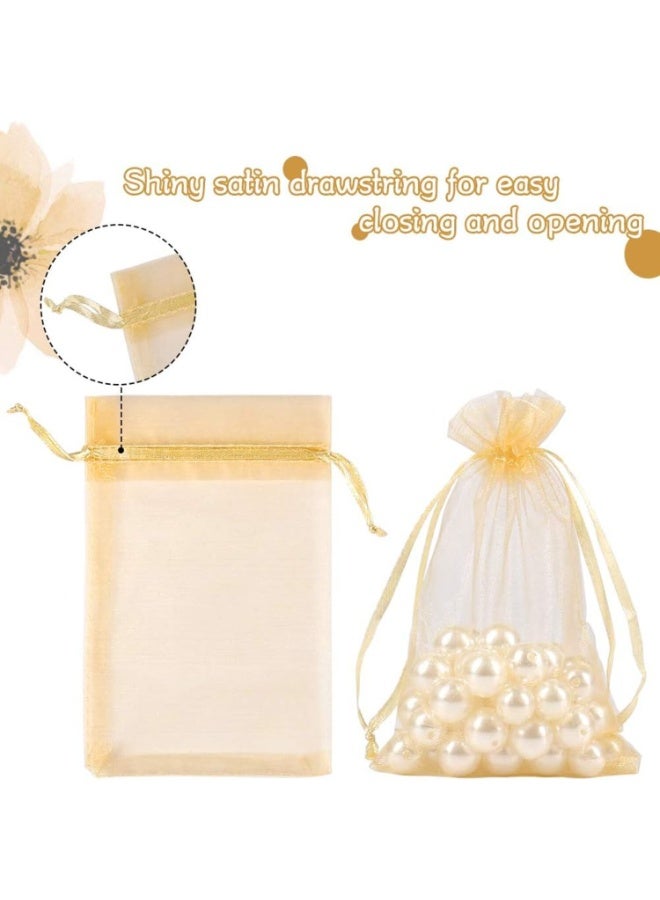 LYNLYN 100PCS Gold Tulle Pouches With Drawstring,  Mesh Drawstring Favor Pouches for Jewelry Candy Weddings and Parties（8 × 10 cm） - Image 5